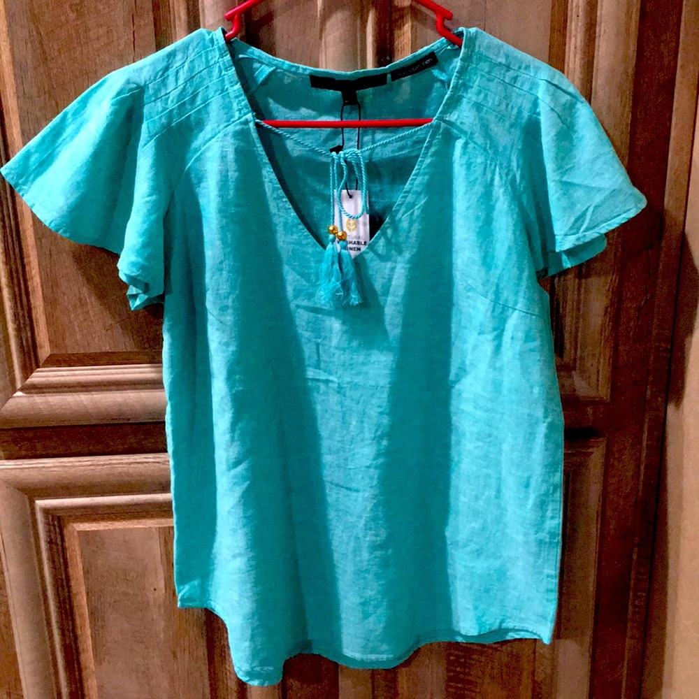 New With Tags Mint Green Color Blouse—Linen Collec